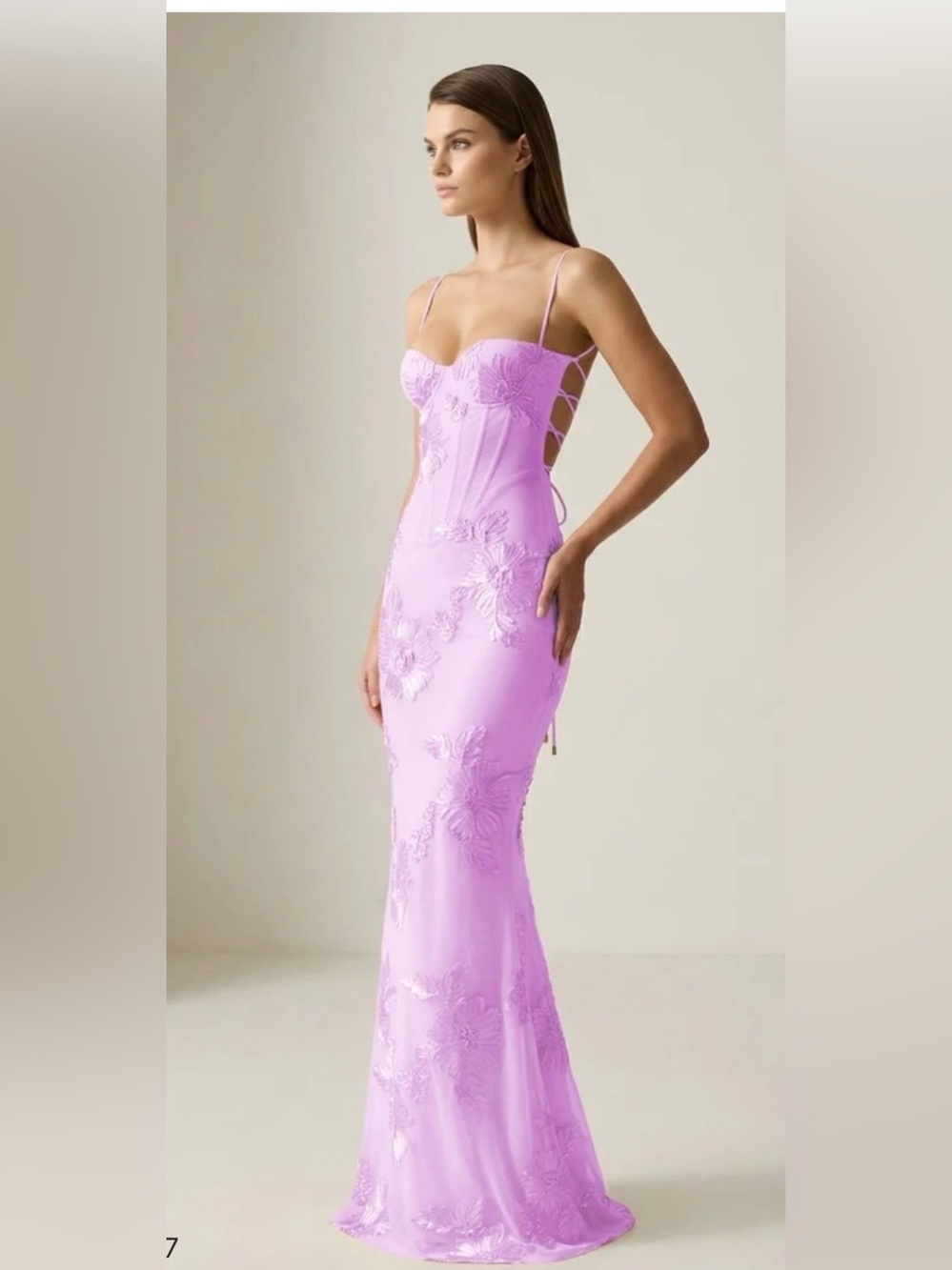 Spaghetti Strap Lace-Embroidered Evening Gown in Lavender